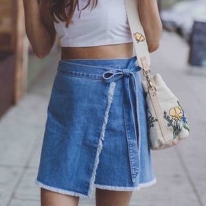 Like New Madewell True Wrap Denim Frayed Skirt